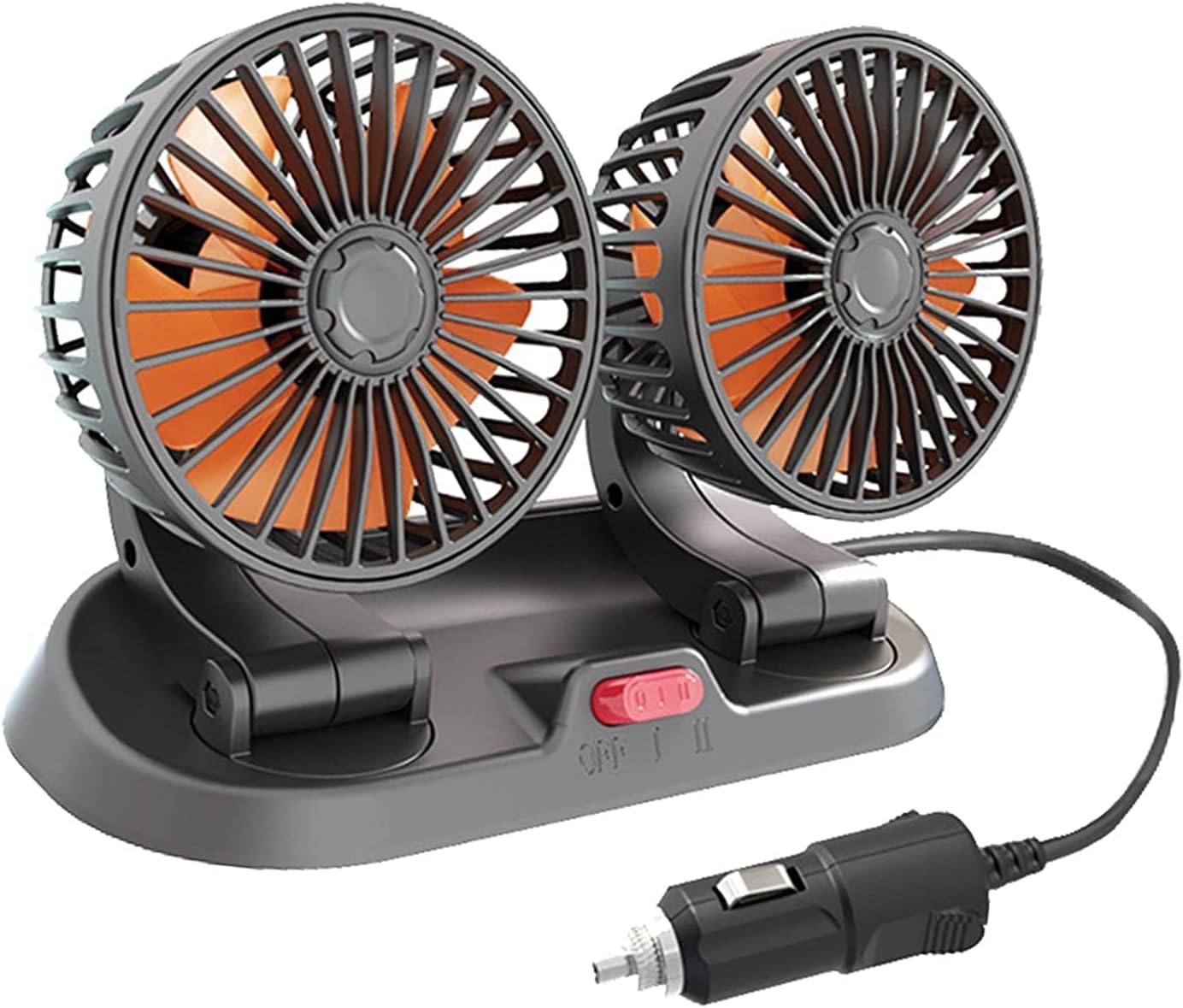 Potauto Double Head Car Fan, 12V 360 Degree Adjustable Small Size 2 Speed Cooling all Vehicle Fan