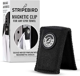 Stripebird - Magnetic Clip for Any Workout Towel (Black) - Highest Strength Magnet for Gym Towel - Removable from Towels - Magnetic Fitness Towels for Men