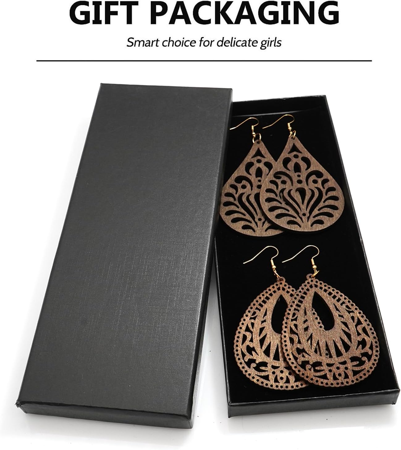 Wood Teardrop Earrings 2 Pairs Natural Wooden Dangle Earrings Gifts for Women Girls - Image 7