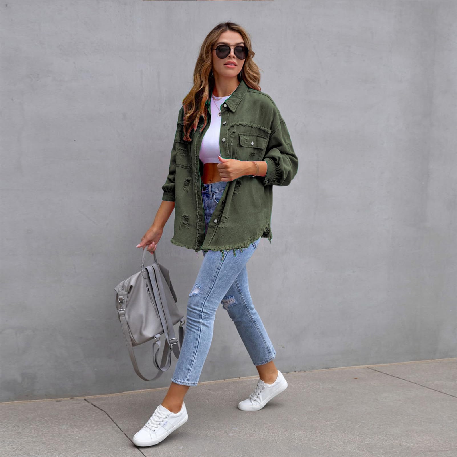 amropi Chaqueta Vaquera Mujer Blusa Ligero Bolsillos Botones Jean Jacket