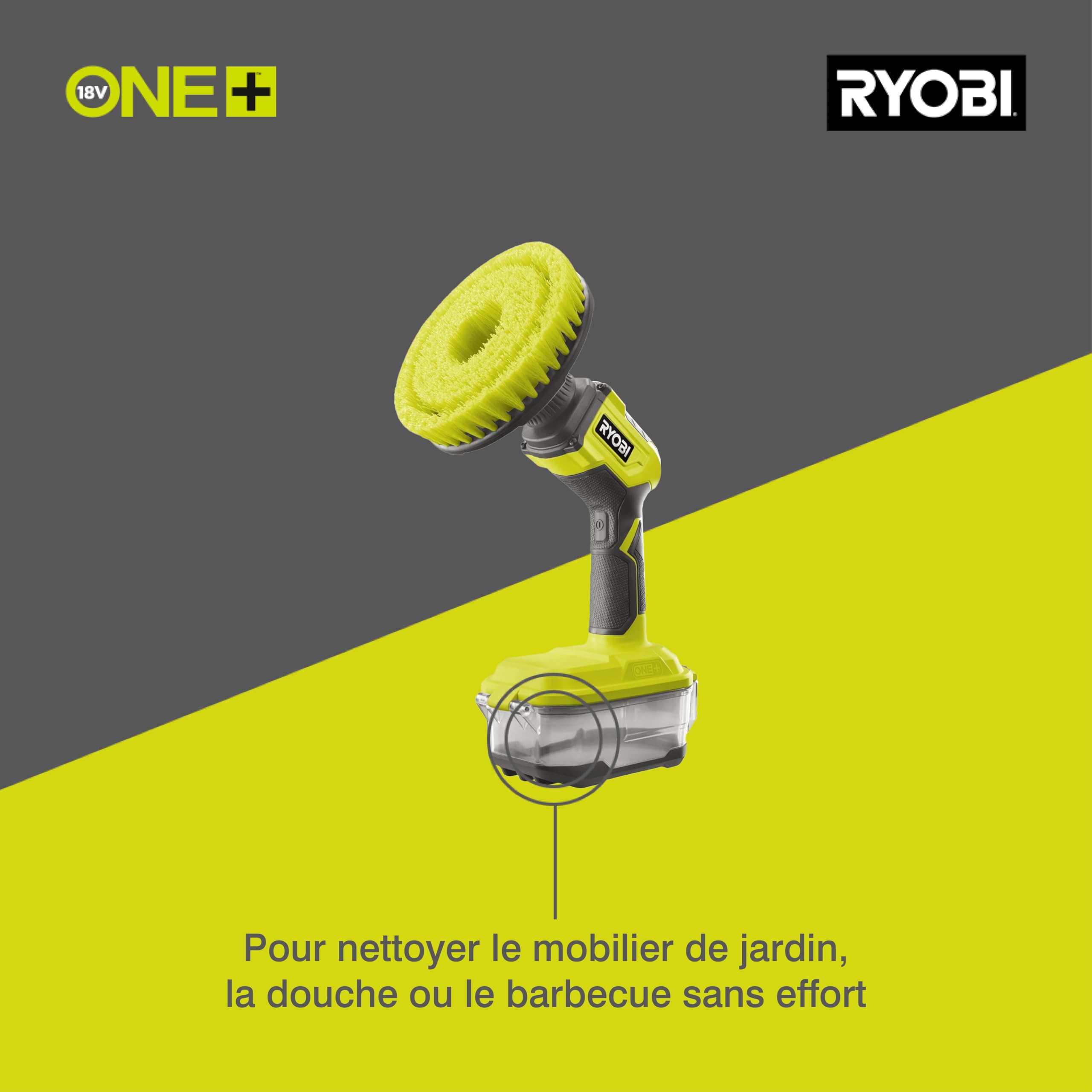 RYOBI - Brosse Rotative 15cm sans Fil 18V One+ R18CPS-0 – Idéal Nettoyage Carrelage, Douche, Extérieur – Moteur Puissant, Étanche IPX7 – Batterie Non Incluse
