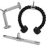 Yes4All Combo Double D Handle & Rubber V-Shape Bar, Multi Cable Machine Accessories, Tricep Press Down Cable Machine Attachment, LAT Pulldown Attachments for Home Gym Set