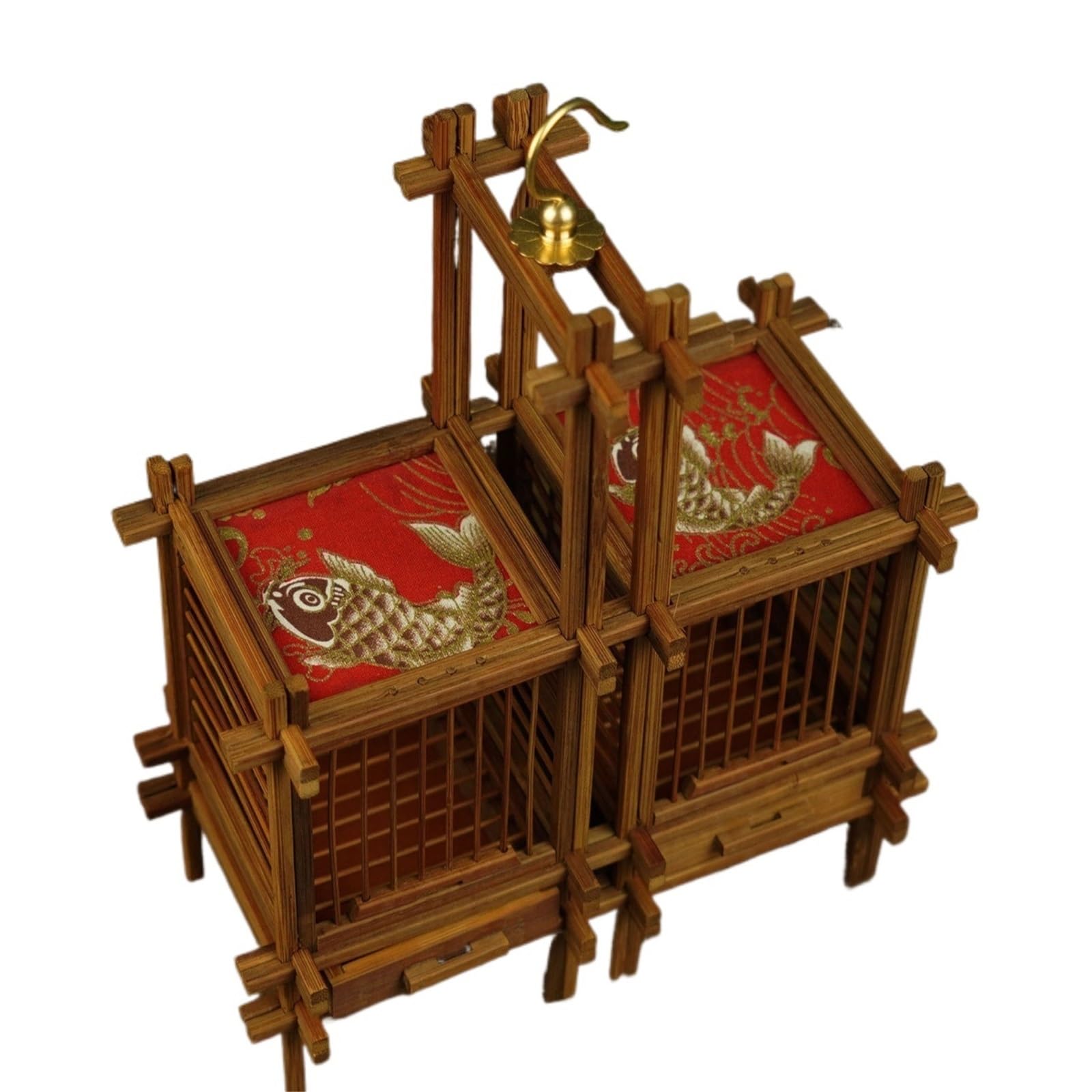 Cage à grillons style chinois double grille en bois pour reptiles