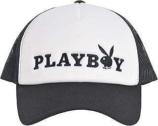 Playboy Truck Hat, Mesh Adjustable Snapback Baseball Cap with Curved Brim, Black, One Size