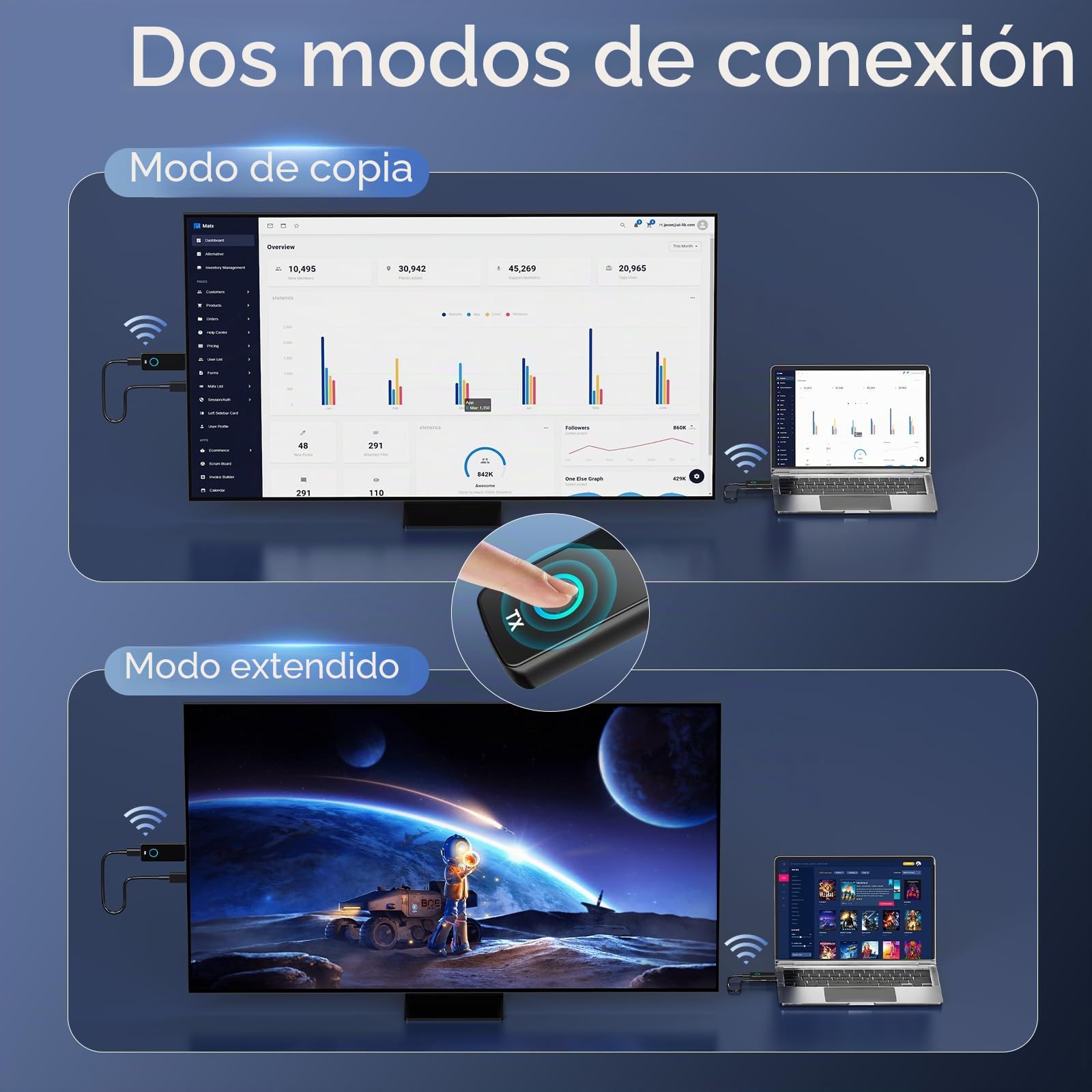 PWAYTEK Transmisor y Receptor HDMI inalámbrico 4K – 1080P a 60 Hz de Salida, Alcance de 164ft, Doble Banda 2,4 G/5G, Plug & Play para PC/Ordenador portátil/TV/proyector