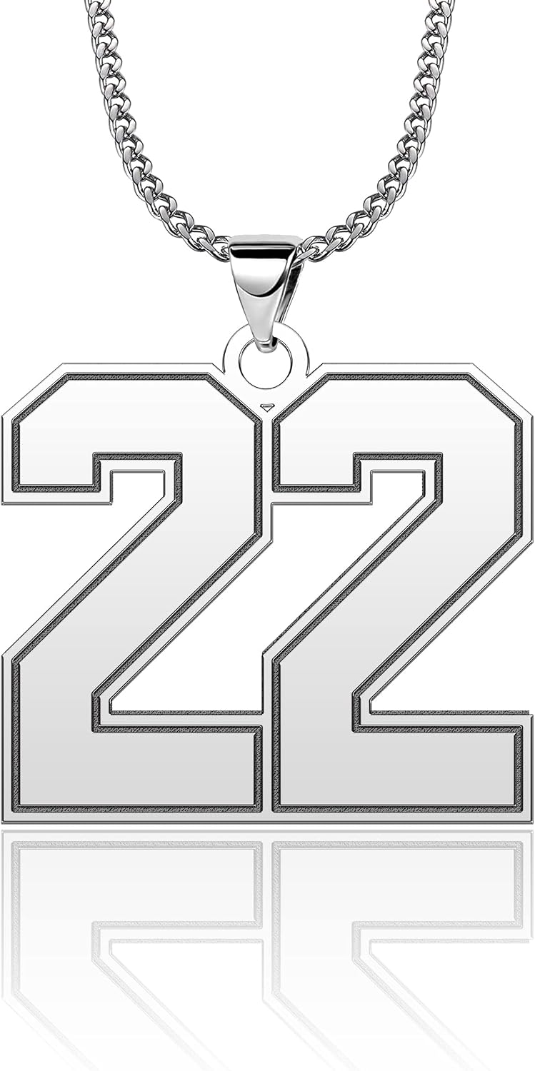 CandyCharms Stainless Steel 18K Jersey Number Necklace Sports Soccer Football Basketball Baseball for Boys Men Girls