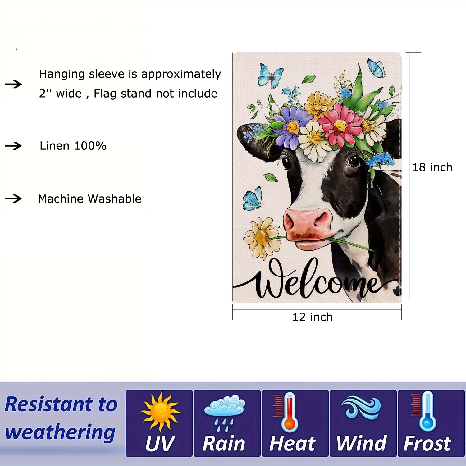 Artofy Gartenflagge Welcome Spring Cow – Doppelseitig, Jute, 30,5x45,7 Cm – Deko Für Hof & Terrasse