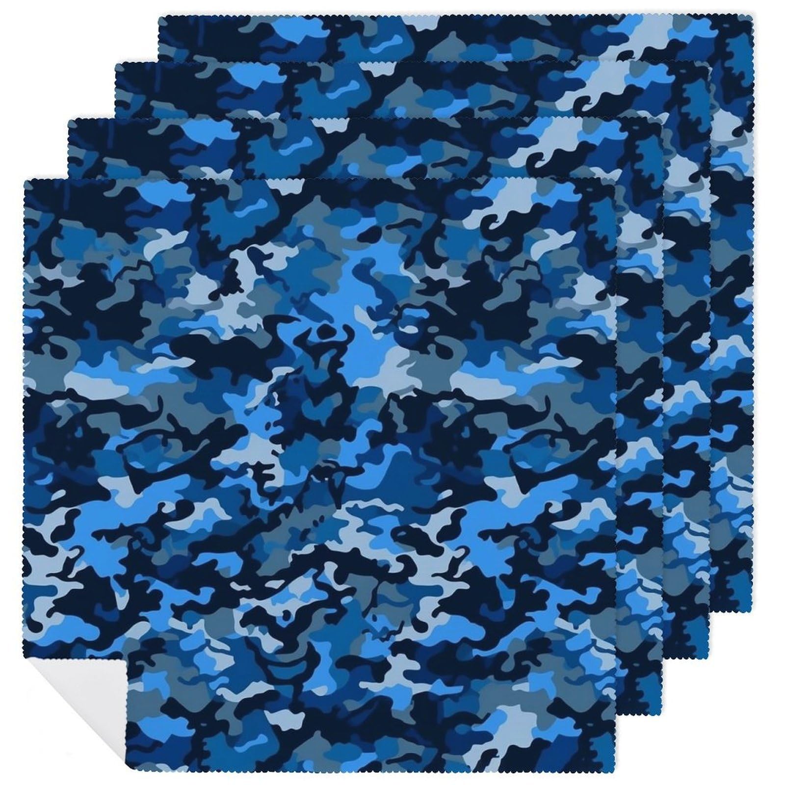 Serviettes de table en tissu à motif bleu 47x48 cm lavables | Lot de 4
