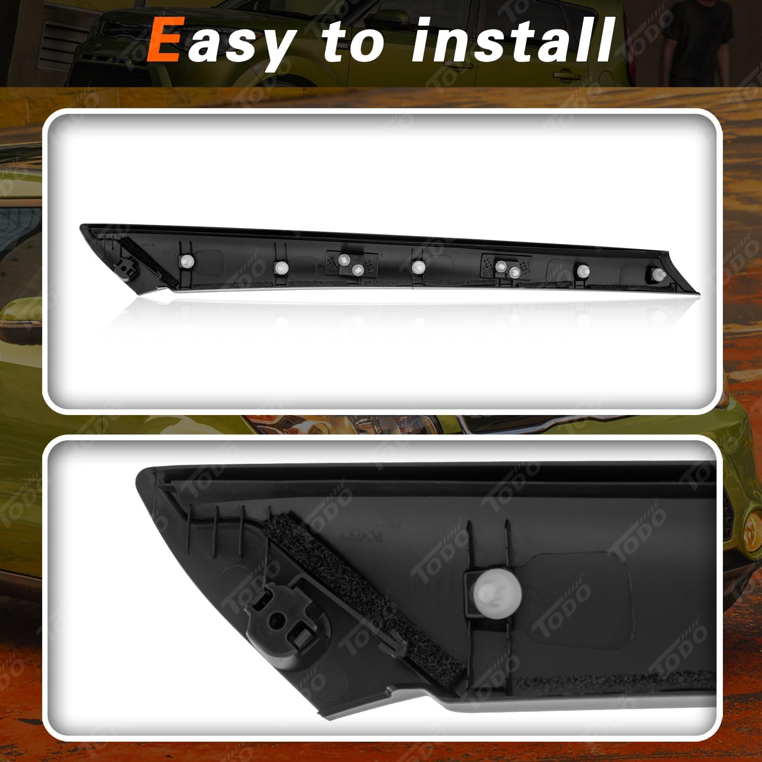 TODO Exterior Molding Pair Gloss Black Windshield Pillar Trim Compatible with 2014-2018 Kia Soul Replace 86170-B2000 86180-B2000 (Driver Left/Passenger Right Side)