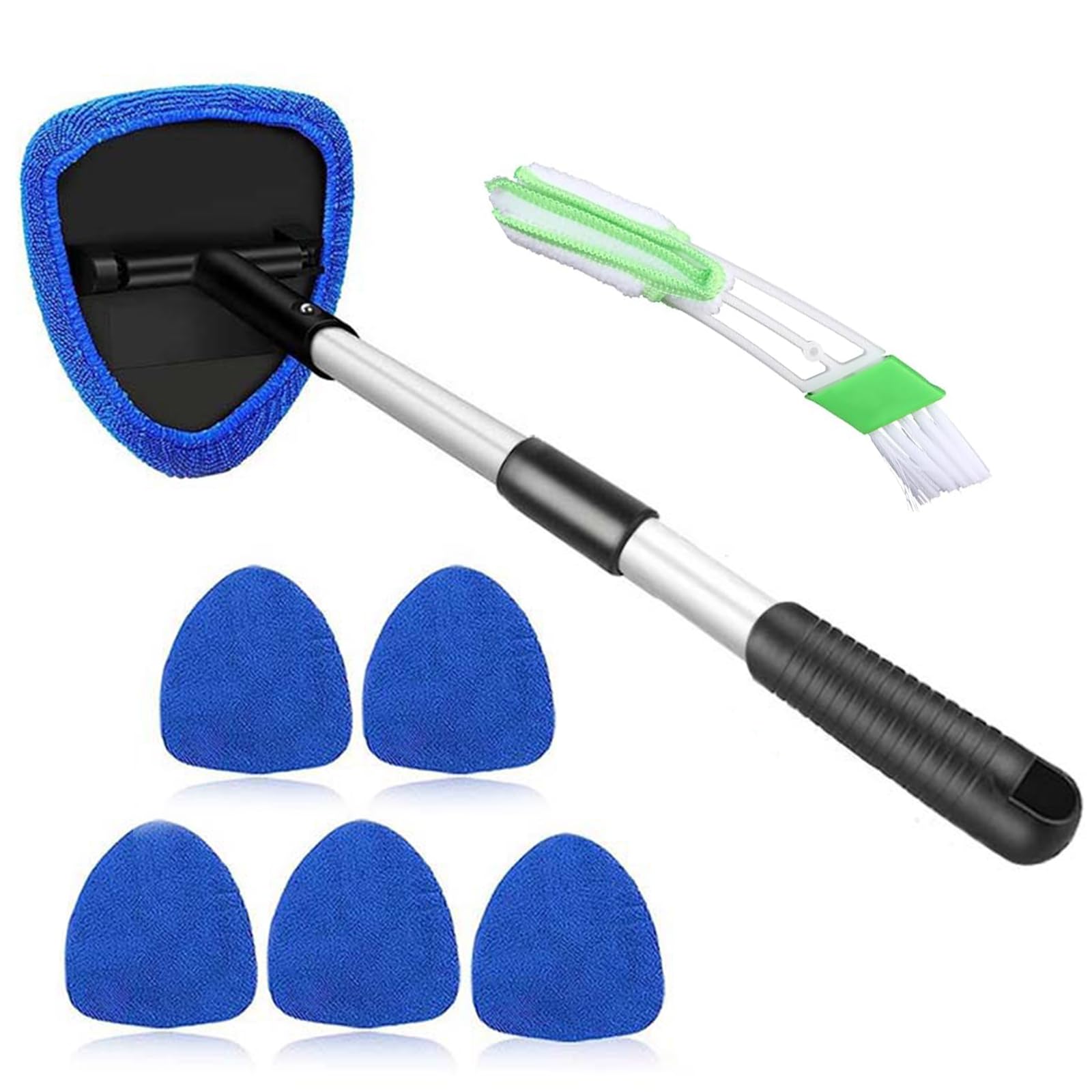 hautllaif Scheibenreiniger Auto, Autoscheiben Reiniger,Auto Fensterwischer Kit mit 6 Mikrofaserpads,mit Ausziehbarer Griff,180 Grad drehbar