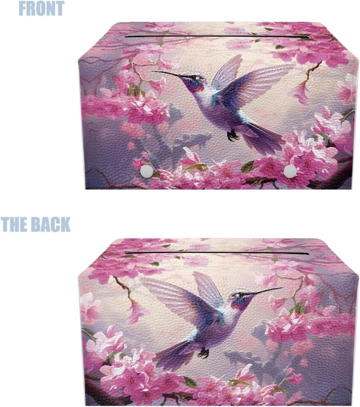 Hummingbird Print Pu Leather Tissue Box Cover Modern Rectangular Tissue Box Tissue Box Cover Durable Holder for Bathroom Living Room Bedroom Vanity Countertop Night Stands Office Desk image 3
