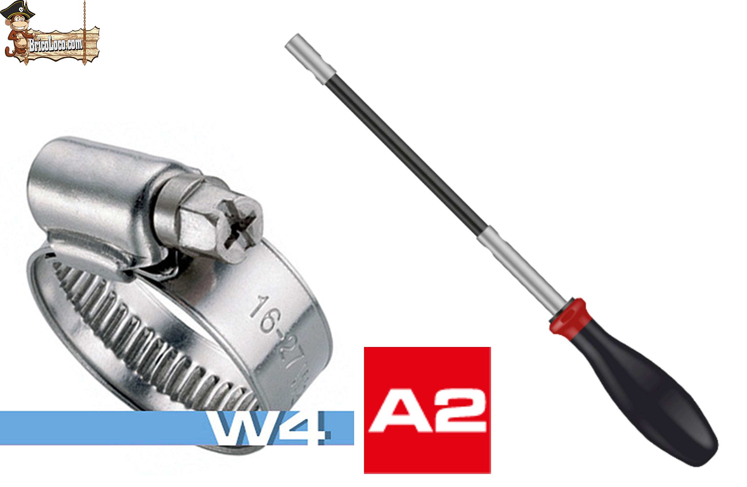 BricoLoco Maletín 105 abrazaderas metálicas SIN FIN – 9 mm. Inox A2 (AISI 304) W4. Con atornillador flexible hexagonal.
