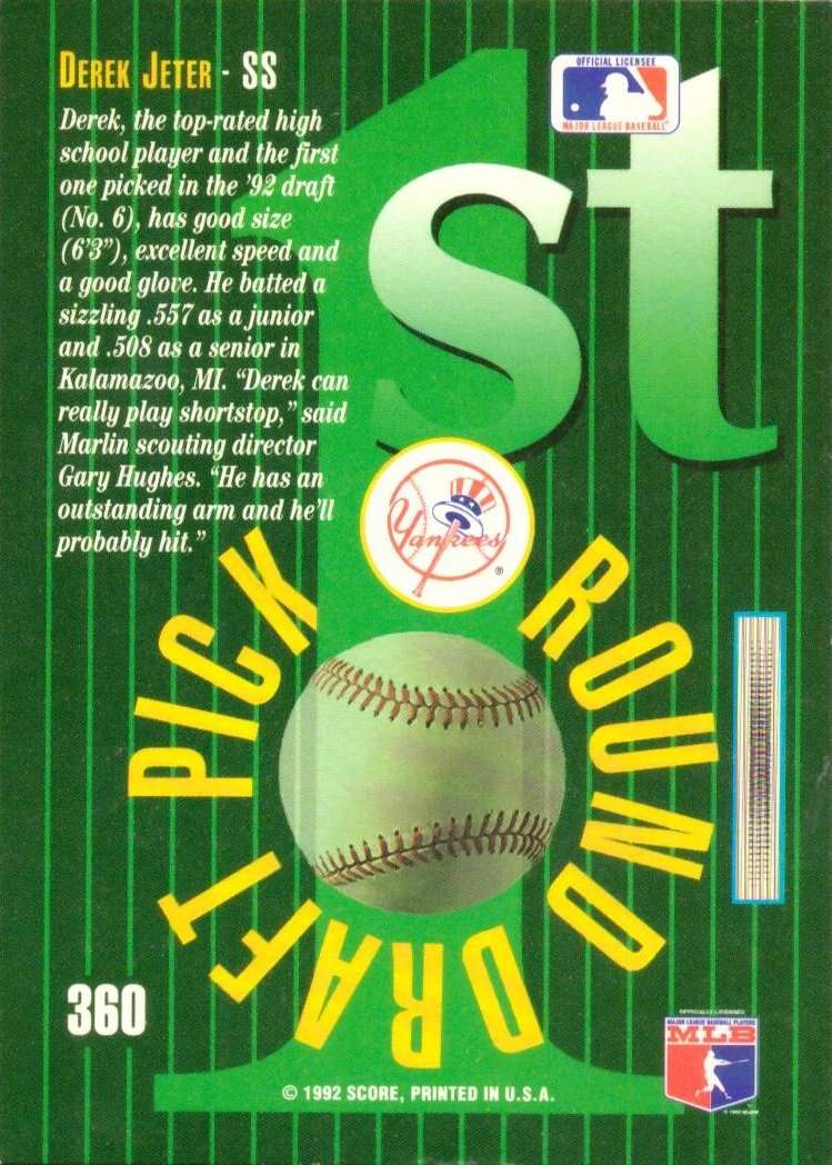 Amazon.com: 1993 Score Select Baseball #360 Derek Jeter Rookie