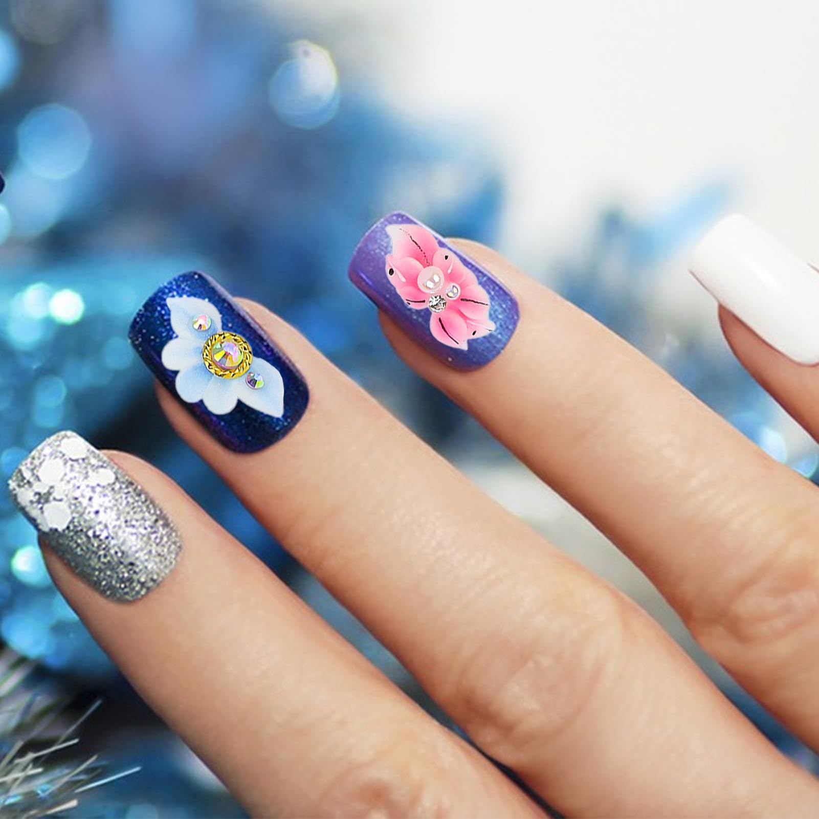 Fleur pour les ongles, fleurs Nail Charm | Autocollant artistique pour conseils de manucure 48X | Fleur de simulation d'ongle sculptée à la main avec boîte transparente pour boîte de téléphone portabl