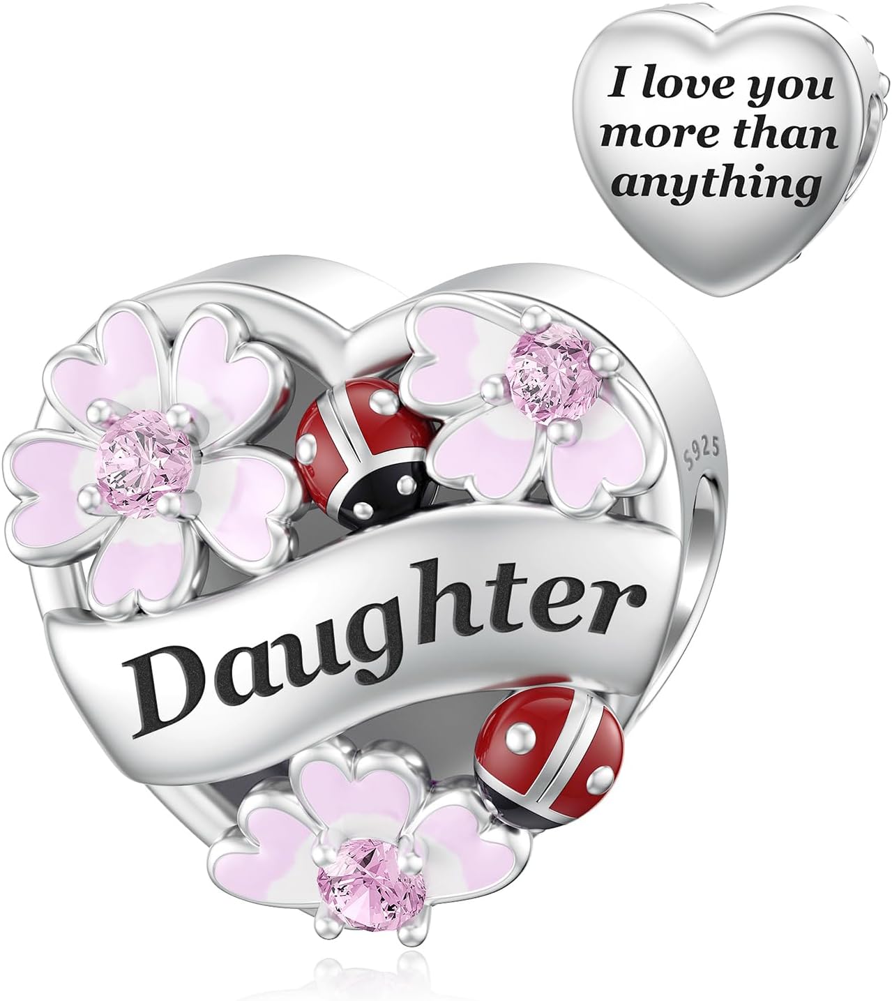 JIAYIQI Heart Love Charms for Mom Grandma Daughter Sister Friend Wife Fit Bracelet 925 Sterling Silver Daisy Ladybug Charm Bead Valentine's Day Mother's Day Birthday Christmas Jewelry for Women