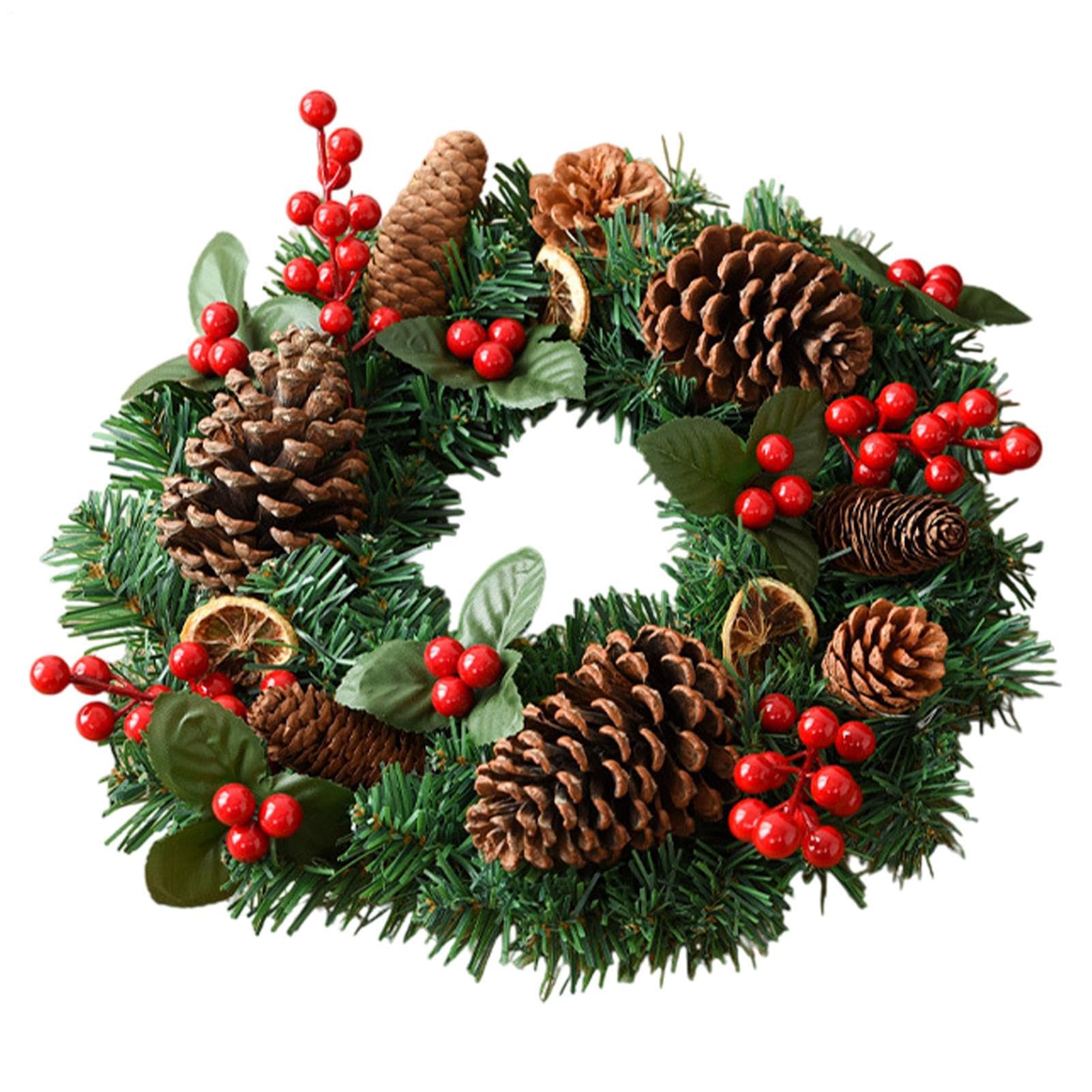 navideños artificiales | festivo con bayas rojas y piñas | para puerta de casa, exterior, interior, casa, tallo, ventana de invierno
