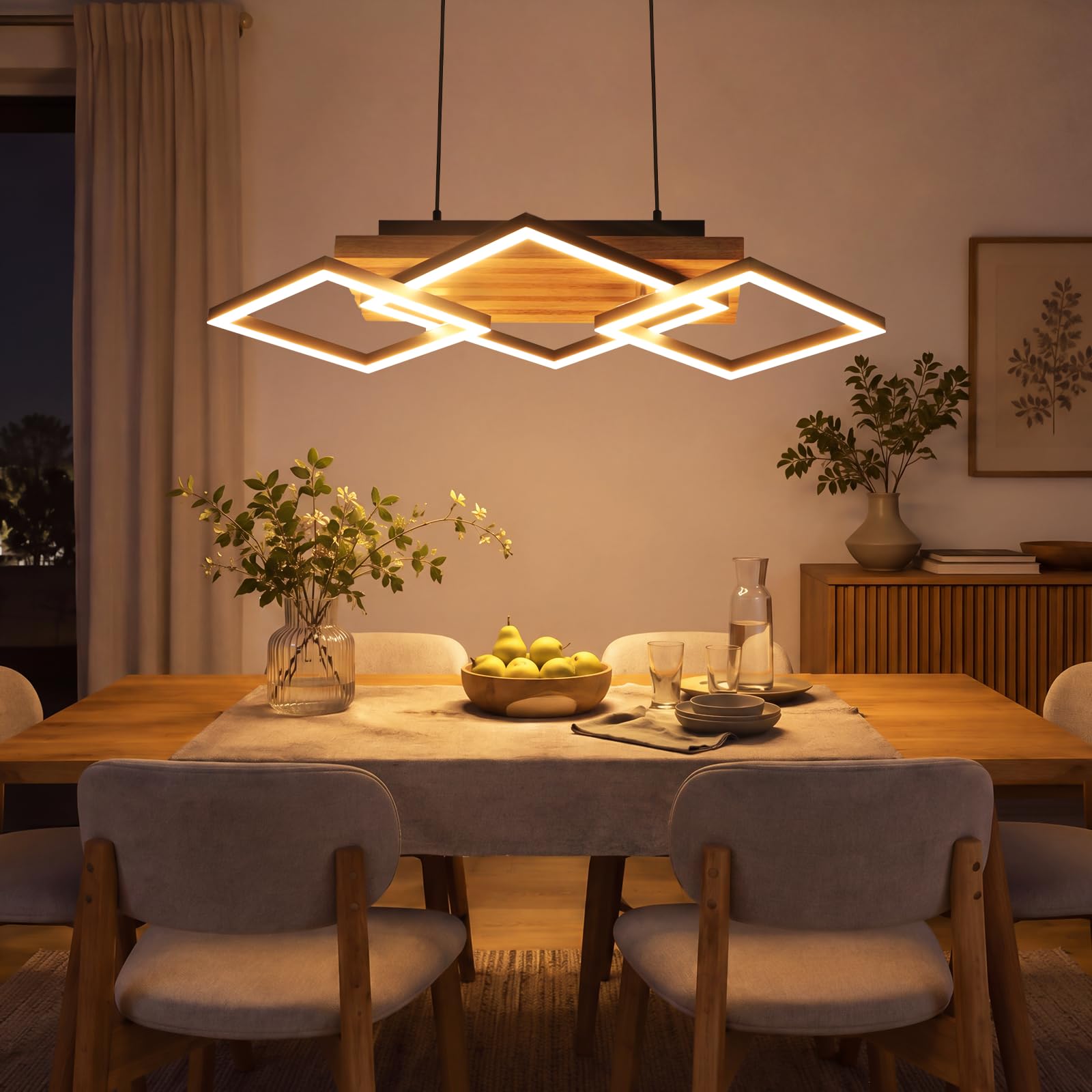 GBLY Pendelleuchte Esstisch Hängelampe Holz Esszimmerlampe Moderne Dimmbar