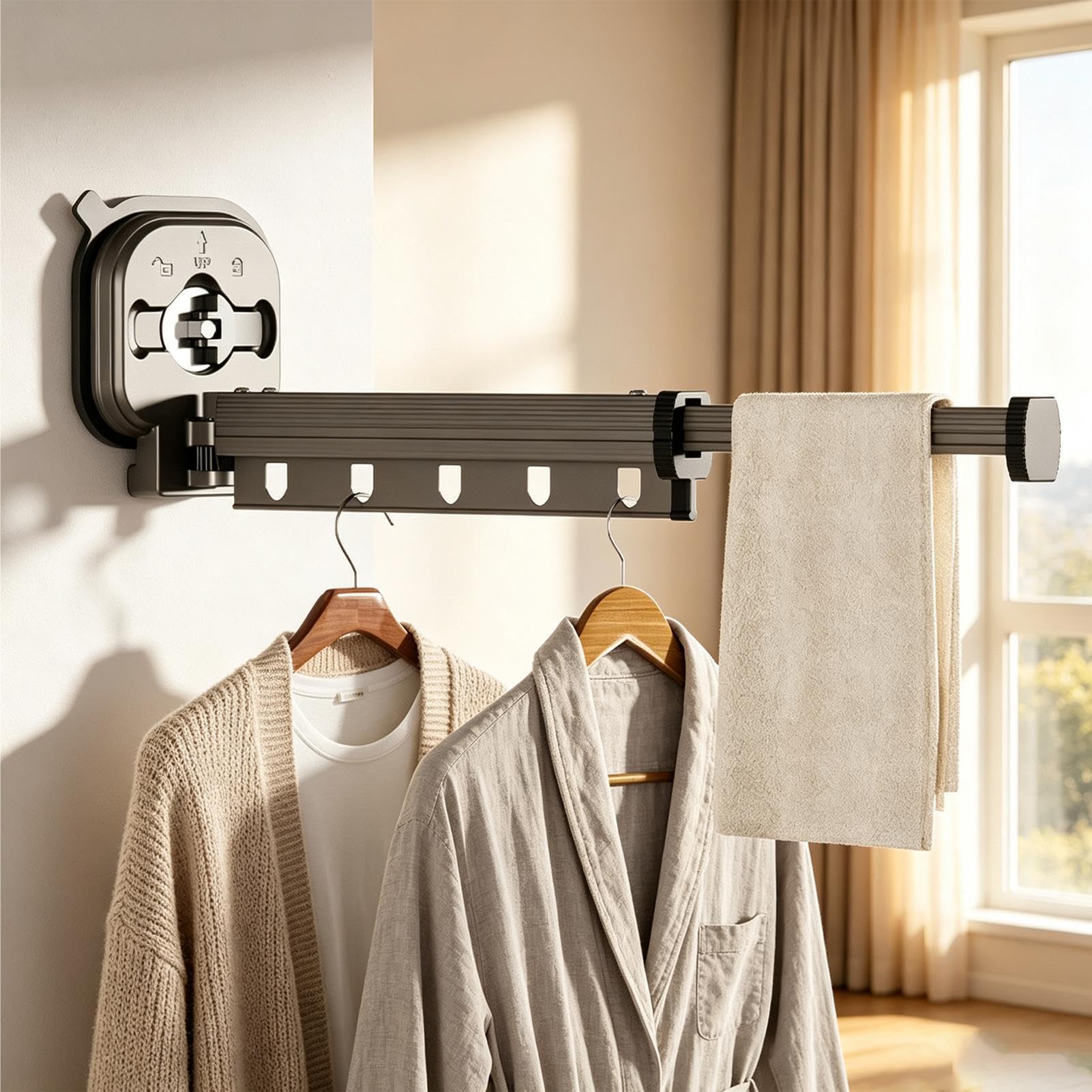 Genérico Tendedero de Ropa Antideslizante Plegable de aleación de Aluminio | Tendedero de ropa portátil de pared Para Hogar, Salón, Baño, Balcón, Dormitorio, Interior, Viaje, Viaje Laboral