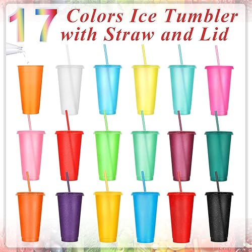 Miniatura 3 de Honeydak Paquete de 60 vasos con popote y tapa, botella de agua a granel, taza de viaje para café helado, vasos de plástico reutilizables para