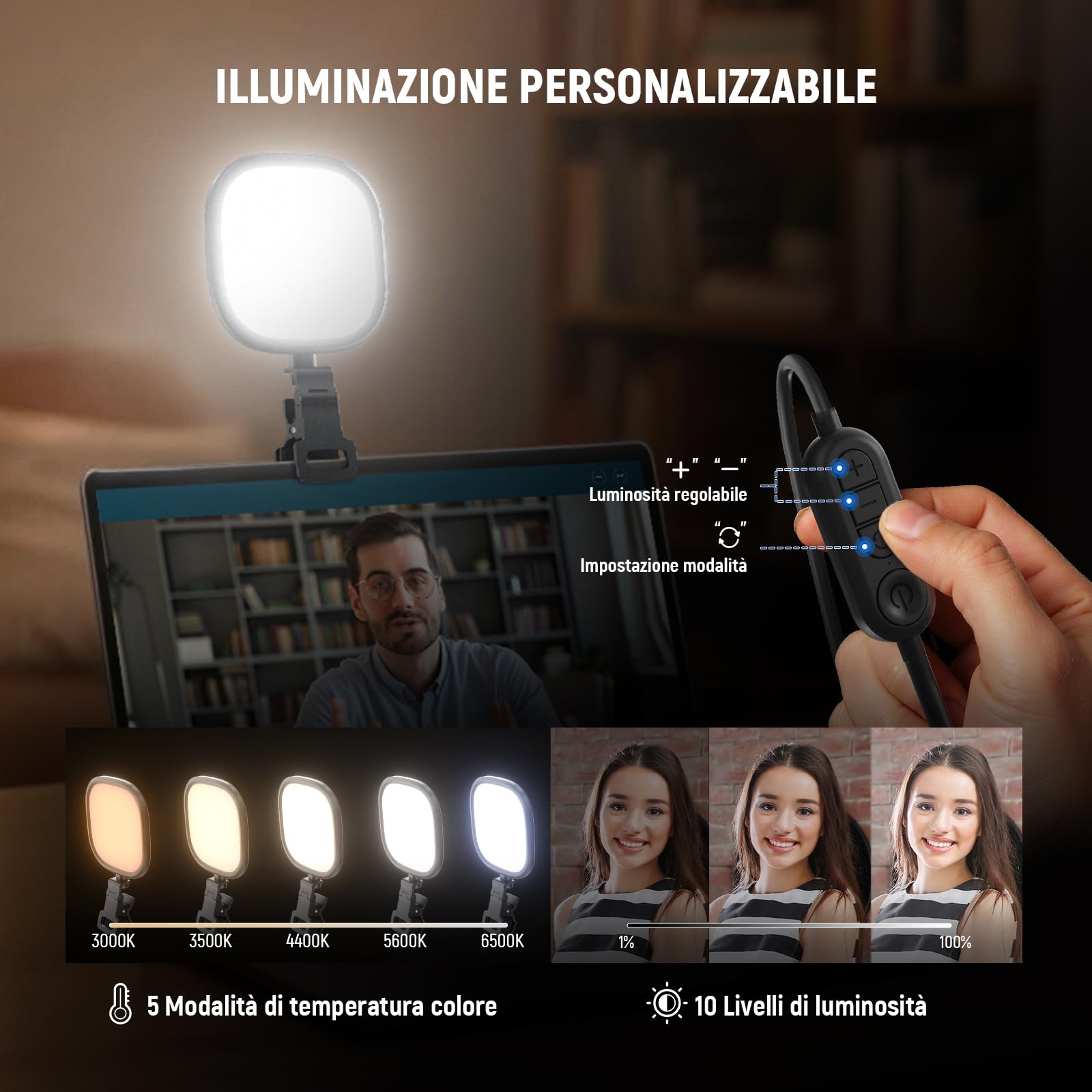 NEEWER Basics Luce Streaming LED da 10W 5”, Lampada da Scrivania USB a Schermo Intero Edge Lit con Clip Bicolore CRI95 per Monitor Laptop Computer Webcam Videoconferenza Zoom Call Registrazione, NL10