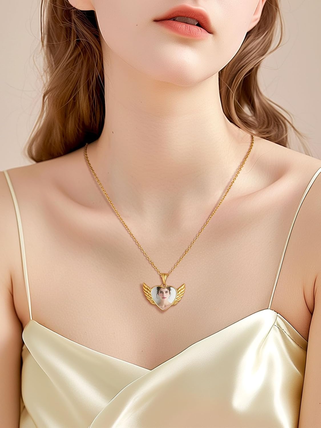 Custom4U Heart Necklace Picture Pendants for Men Wings Necklace Gold Pendant for Women