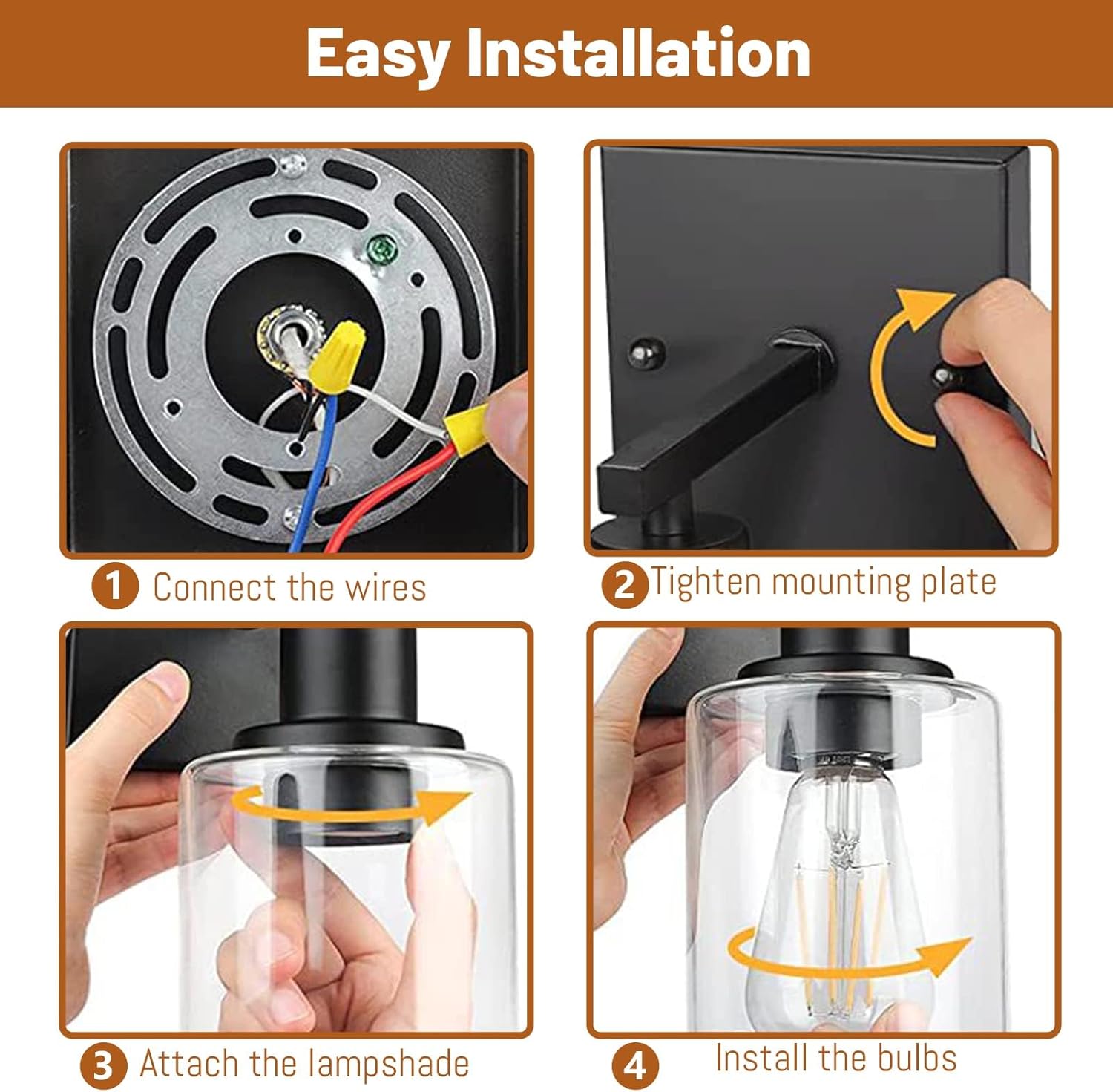 Wall Sconces Set of Two, Black Sconces Wall Decor Set of 2, E26 Based Wall Sconce Light, Farmhouse Sconces Wall Lighting, Bathroom Sconces with Clear Glass Shade for Bedroom Living Room Hallway Mirror