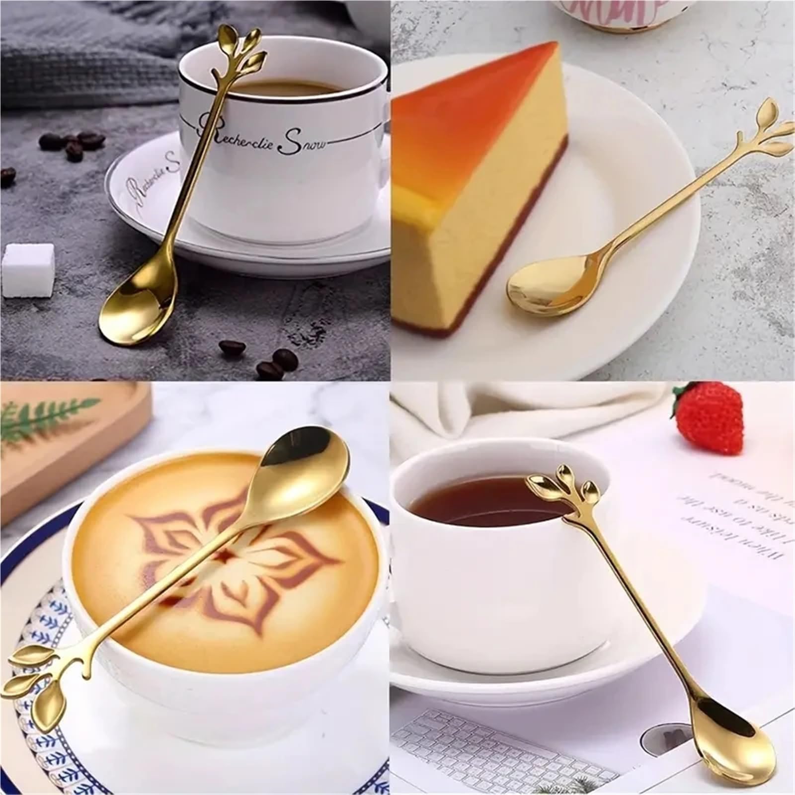 Cucharas de Café Vajilla Cuchara de café Creativa for 20 Piezas, Juego de cubertería Cuchara de café pequeña Dorada for Utensilios de Cocina for el hogar, Cuchara Espresso