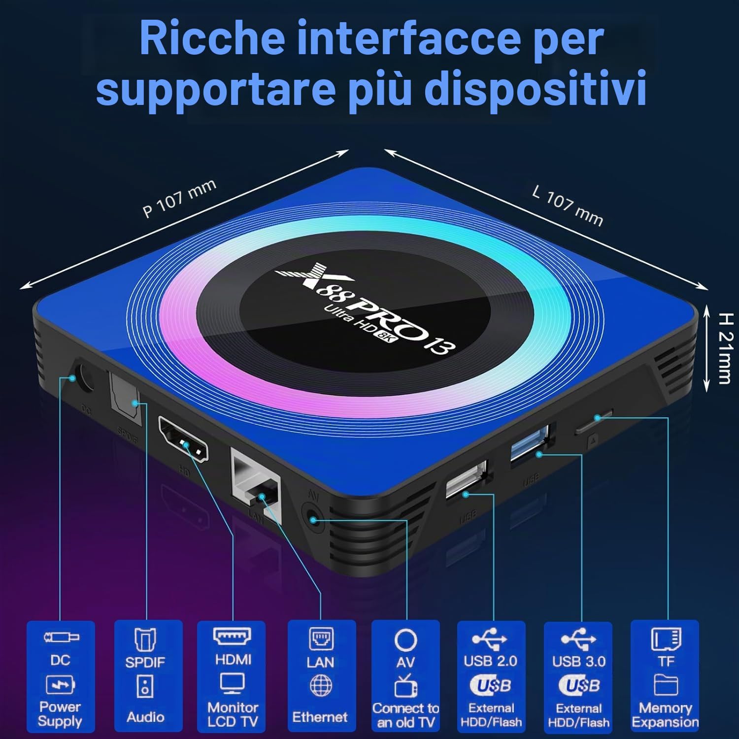 Android TV Box,Sohiset Android 13.0 TV Box with 4GB RAM 64GB ROM RK3528 Quad-Core 64bit Cortex-A53 Mali 450 MP2 GPU Support 2.4/5.0GHz WiFi BT5.0 10/100M Ethernet 8K 3D DLNA USB3.0 HDMI 2.0 H.265