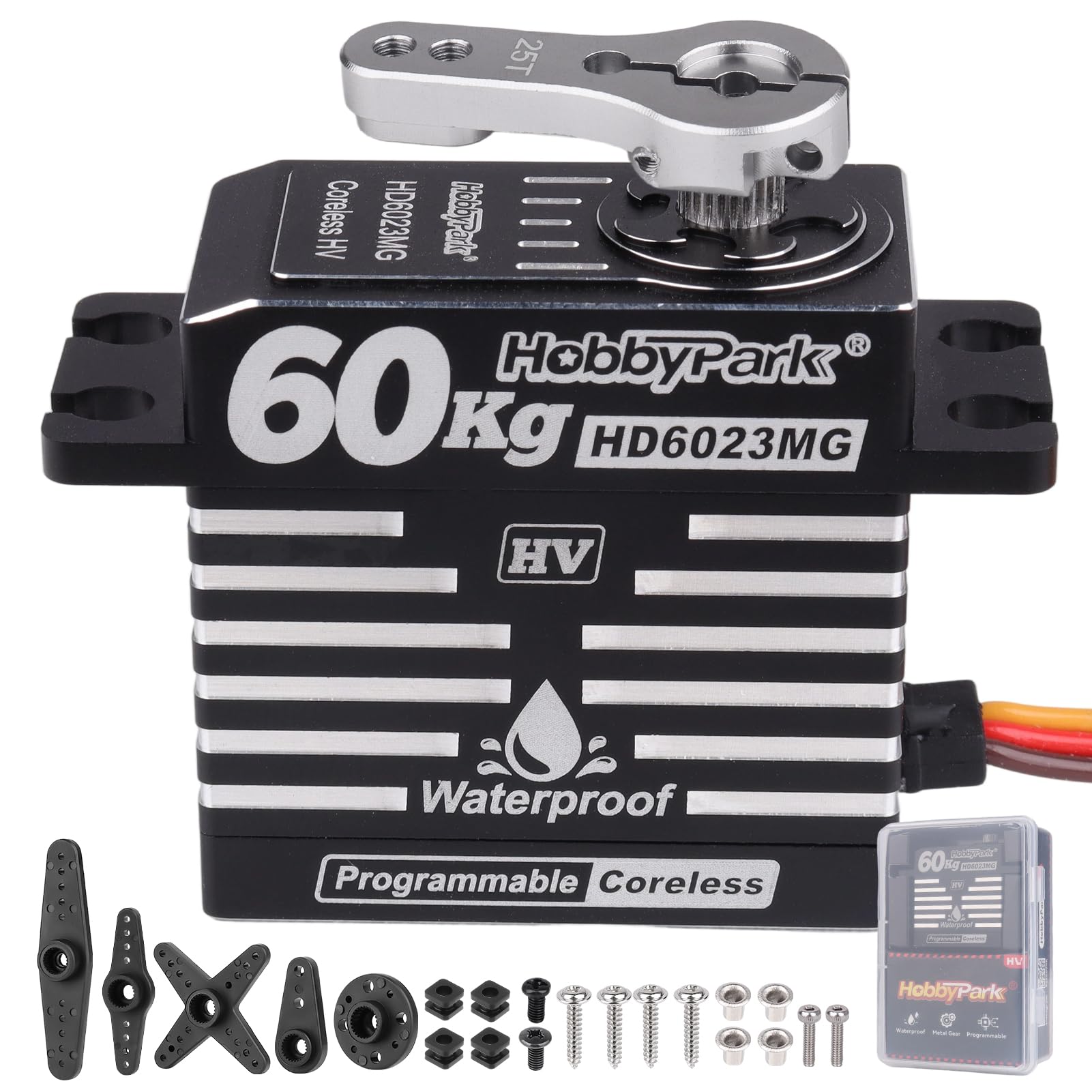 HobbyPark Waterproof 828oz-in 60KG High Torque Servo Coreless Motor 8.4V HV Servo Metal Gears Digital Servo Programmable for 1/8 1/10 1/12 RC Crawler RC Truck RC Cars Buggy Robotic Control Angle 180°