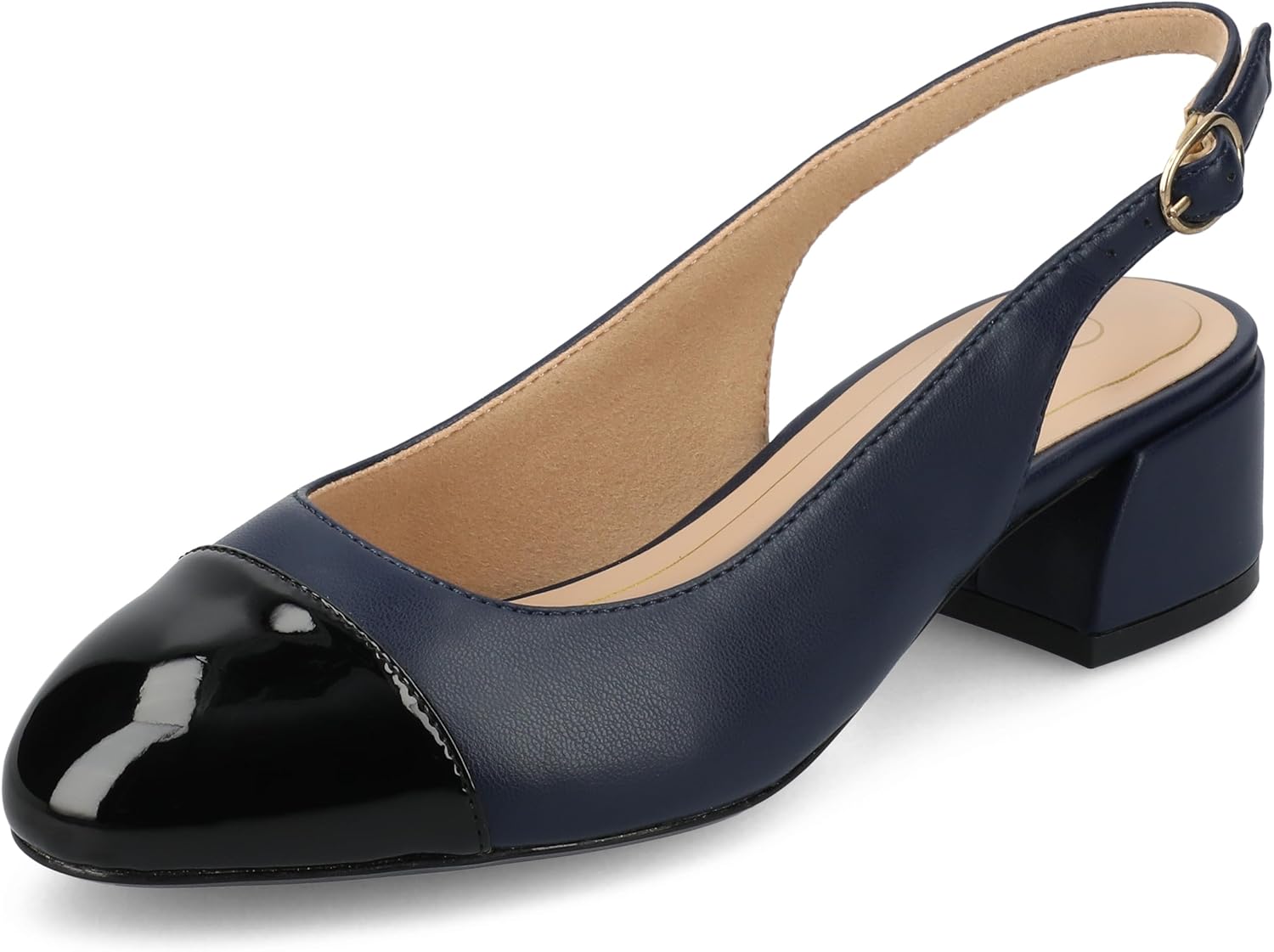 Journee Collection Womens Sammie Sling Back Dress Pumps Round Cap Toe Cushioned Block Heel Two Tone Spring Summer Shoes