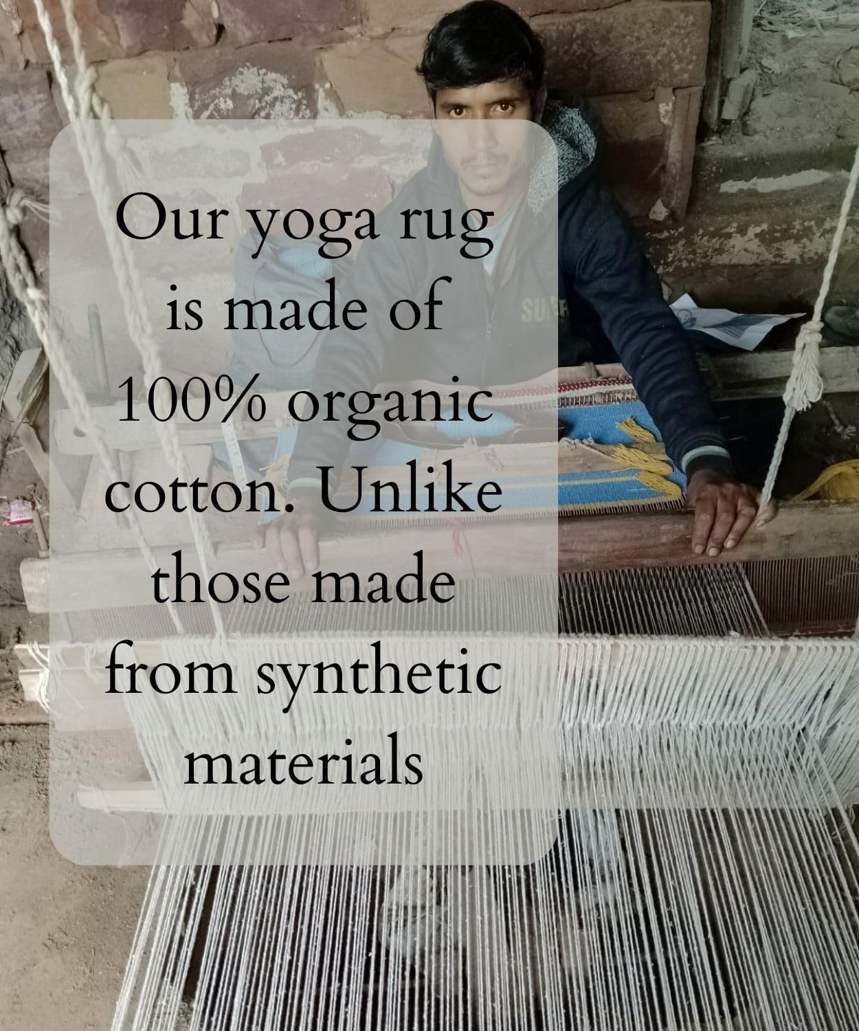 Tappetino da yoga indiano fatto a mano, 100% cotone biologico, per hot yoga, antiscivolo, in cotone, ecologico, tessuto a mano, antiscivolo, spesso, pieghevole, per fitness quotidiano a casa, comodo