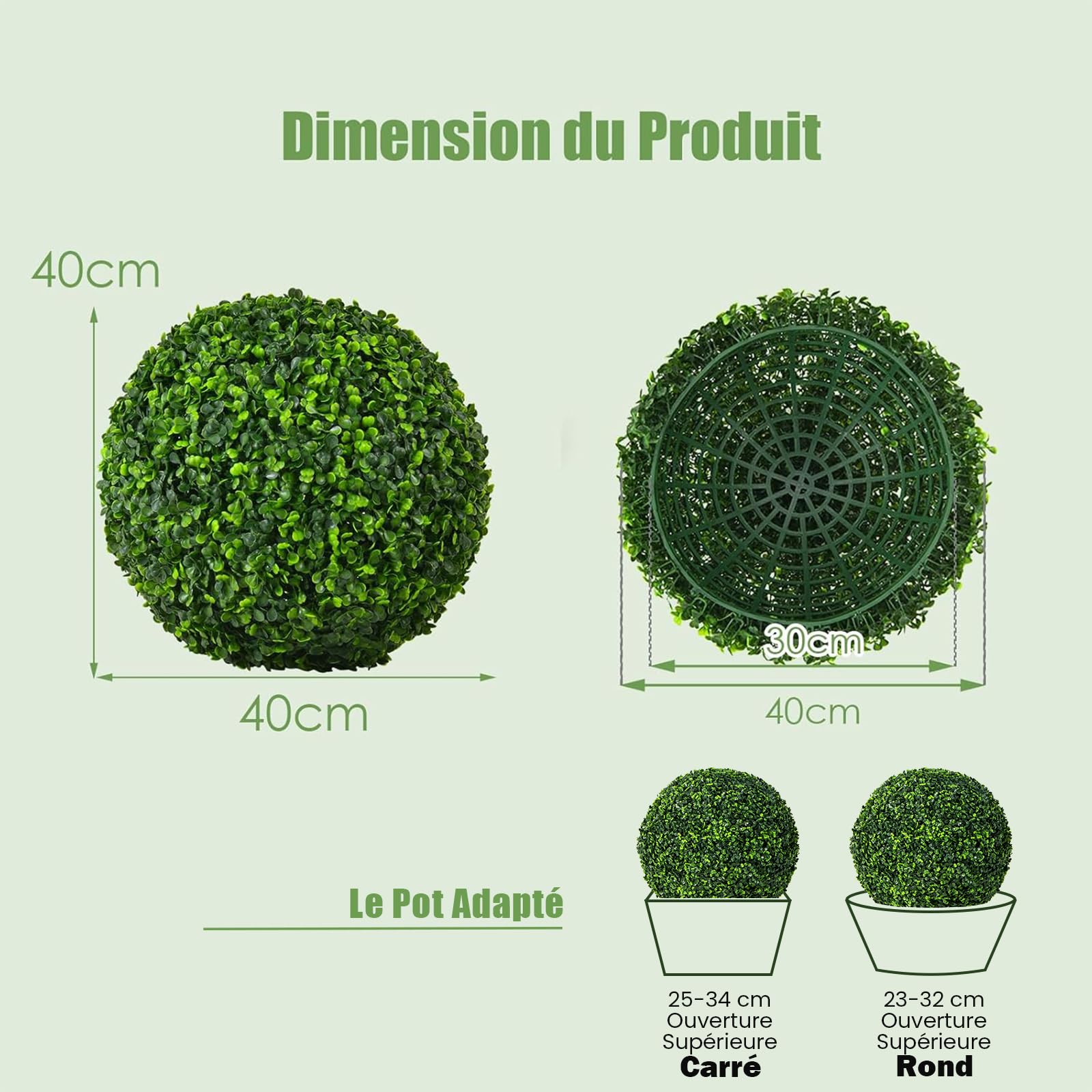 COSTWAY 2 Boules de Buis Artificielles 40 cm Résistantes aux UV