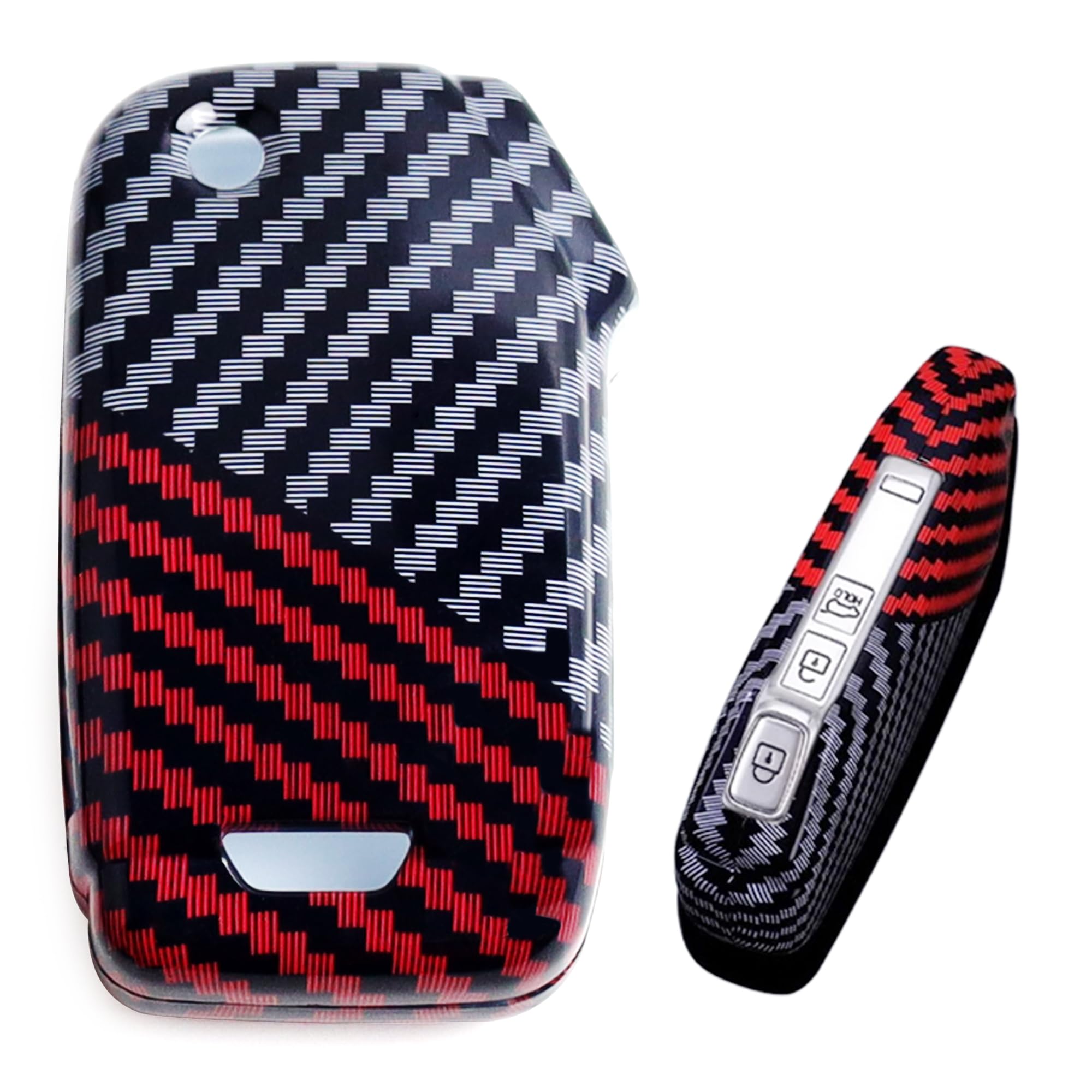 iJDMTOY Glossy Black/Red Mix Color Carbon Fiber Finish Hard Plastic Key Fob Case Compatible with KIA 2019/2020-Up Forte Forte5 Soul Sportage Telluride, 2022-up K5 Optima Cadenza EV6 Stinger, etc