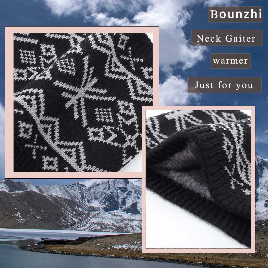 Bounzhi Winter Neck Warmer Cold Weather Neck Gaiter Snowflake Face Mask Knit Fleece for Men and Women Hiking Fishing cycling (Black) at  Men’s Clothing store