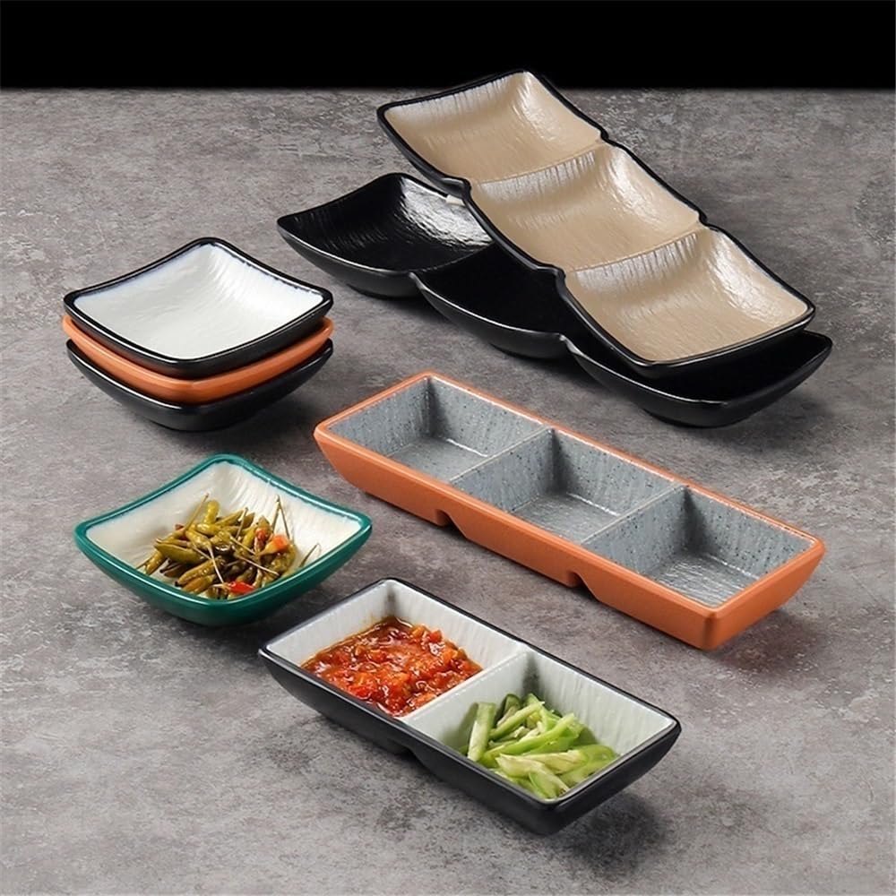Cuencos dobles para salsa de soja y condimentos, platos de sushi divididos, bandeja para servir aperitivos con dos compartimentos para vinagre y ketchup (ge)