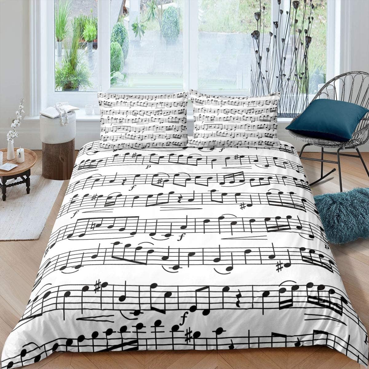 Funda Nordica Cama 135/150 Notas Musicales Ropa de Cama con Estampado Funda Nórdica 220x240 Música Funda Edredon Microfibra con 2 Fundas de Almohada 50x75 cm I339