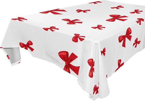 Burbuja Red Bows Tablecloth, Rectangle Table Cloth Anti-Wrinkle Thick Table Cover for Dining Kitchen Party Decoration, 60x108 in