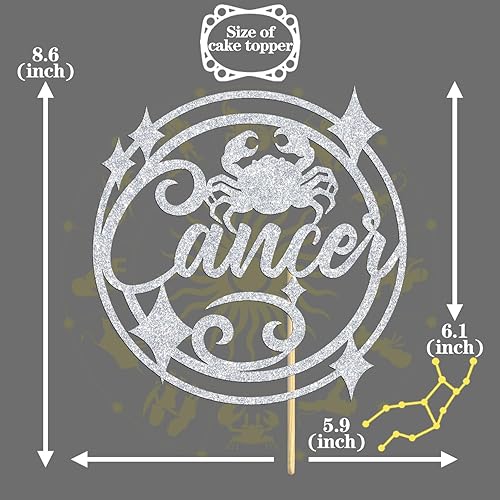 Miniatura 3 de Decoración para pastel de cumpleaños con purpurina plateada, temática de constelación del zodiaco, junio y julio, decoraciones de fiesta de