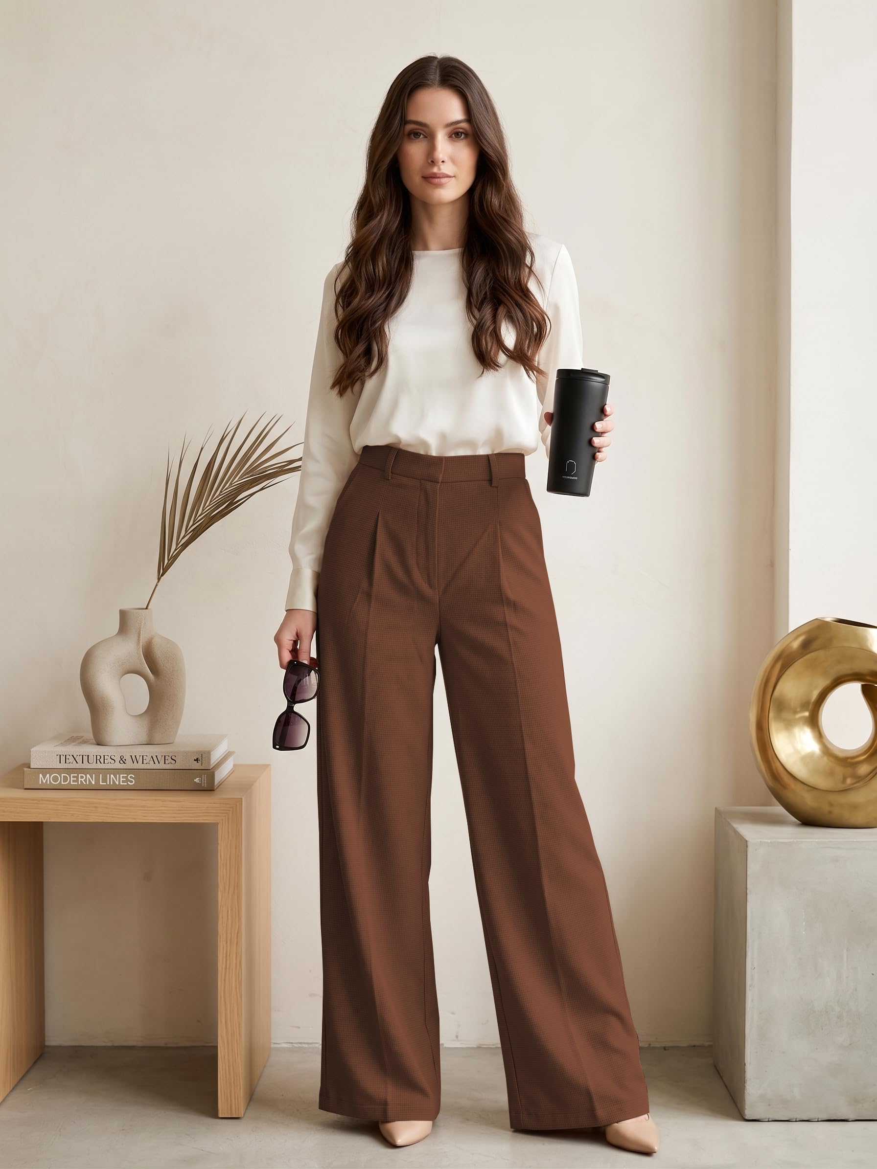 GRECIILOOKS Pantalones de cintura alta acampanados estilo coreano para mujer, pantalones formales para mujer, ropa de oficina, pantalones elegantes para eventos universitarios (disponible en tallas