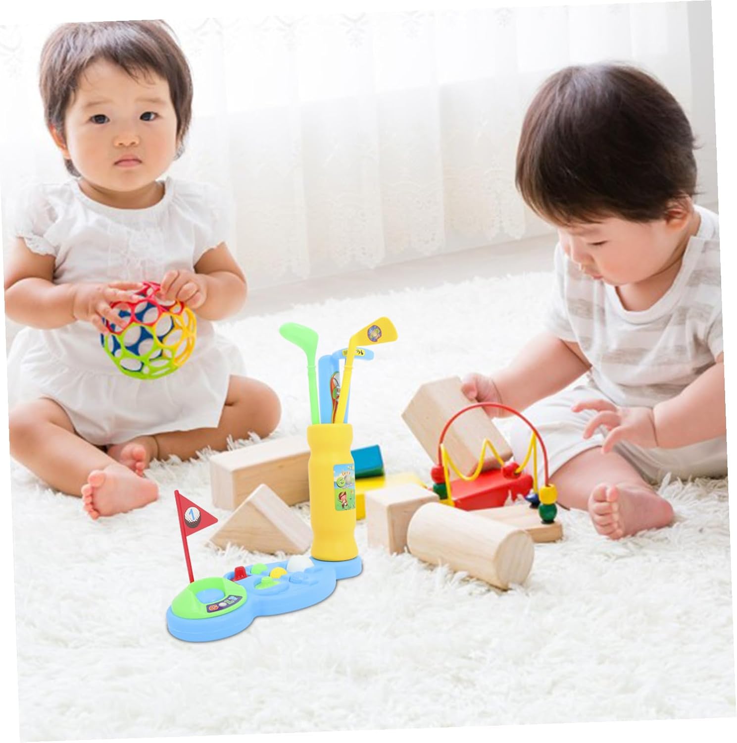 Golf Clubs for Boys and Outdoor Indoor Golf Game with Plastic Clubs and Balls Educational Lawn Activity to Develop Hand-Eye Coordination and Intelligence