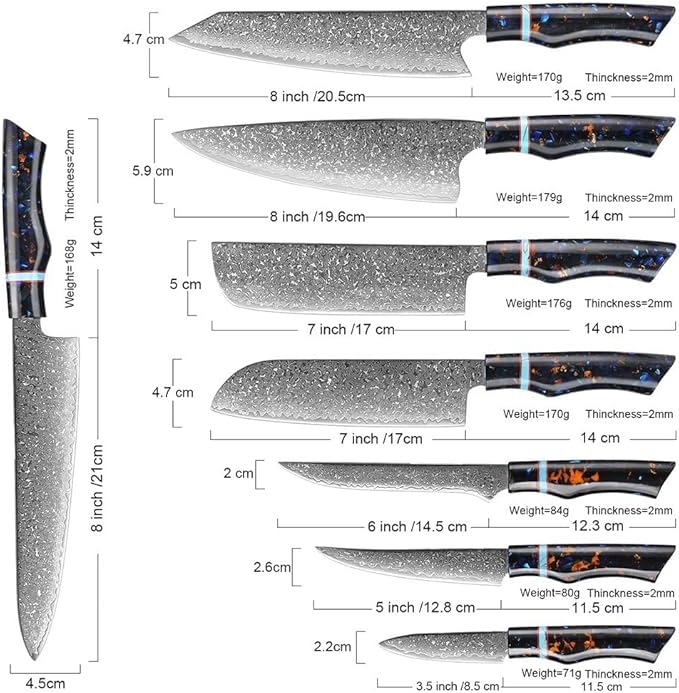 Set Cuchillos Cocina 8 Piezas Acero Damasco miniatura 2