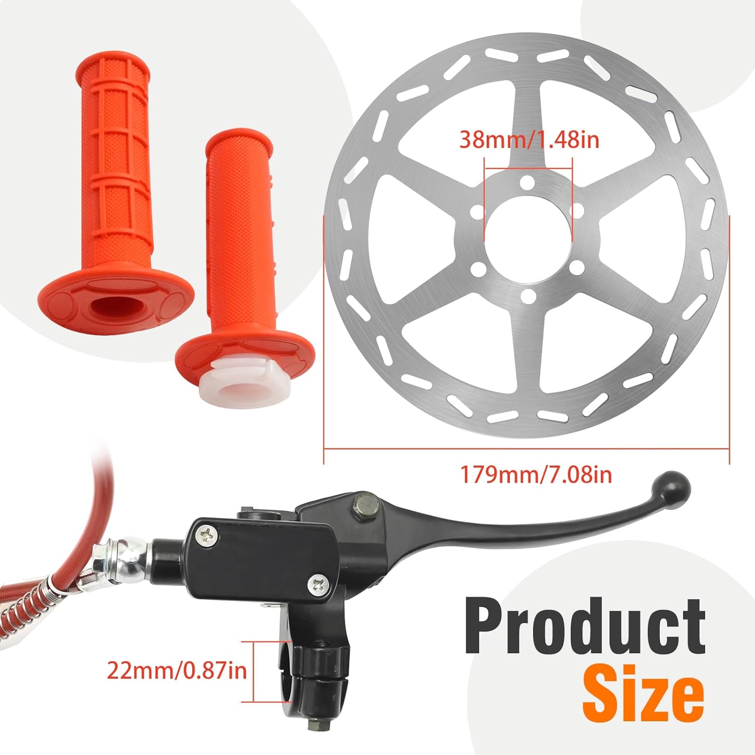 Red Left Hydraulic Brake Caliper System, 180mm Disc Brake Rotor with Throttle Cable Grips Assembly, Replacement for Baja Doodle Bug Dirt Bug DB30 Mini Moto