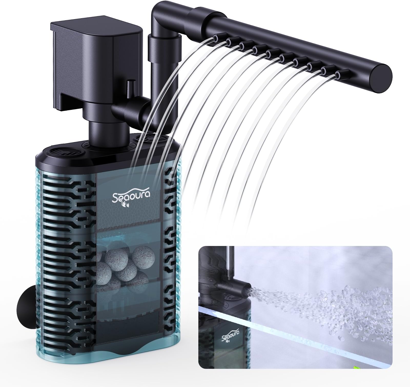 Internal Aquarium Filter with Aeration System, 120GPH Silent Small Aquarium Filter For 5 To 20 Gallons Submersible Aquarium Filter