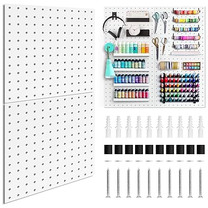 Homanu Peg Board, Metal Pegboard Wall Organizer with Drilling Installation Way, Peg Boards for Walls White Pegboard for Kitchen Craft Room Office Garage Workshop