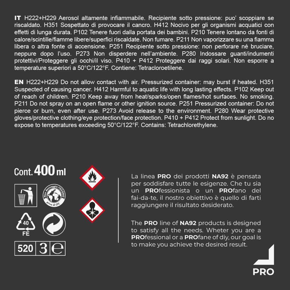ELEKTRO PRO Disossidante OLEOSO per Contatti Elettrici ed Elettronici Formula Speciale Protezione di Lunga Durata, Rapida Essicazione, Non lascia Residui, Idrorepellente, 400 ML, NA92 PROfessionale