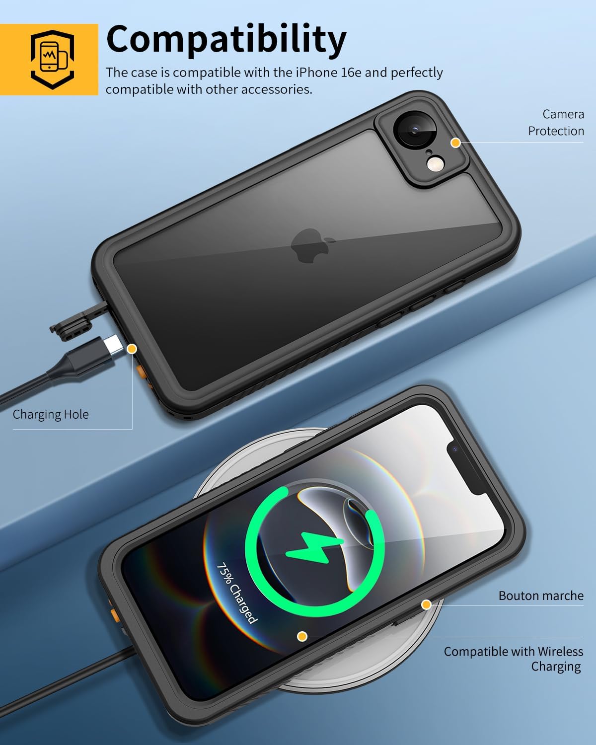 Lanhiem for iPhone 17e case & iPhone 16e Case, IP68 Waterproof Dustproof Shockproof Cases with Built-in Screen Protector, 360 Full Body Protective Heavy Duty Phone Cover for iPhone 17e&16e (Black)
