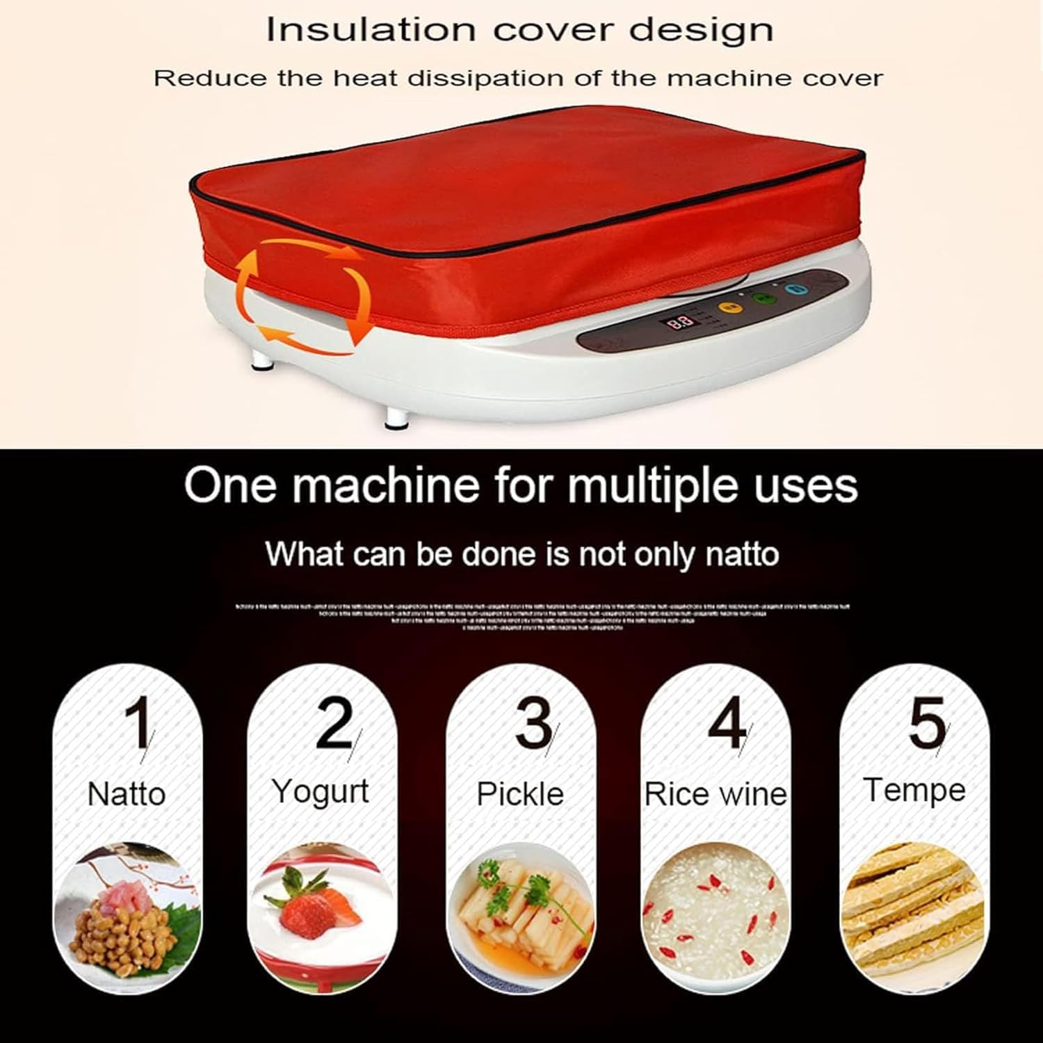 Máquina de fermentación eléctrica para yogur, natto y postres con control inteligente, 8 litros