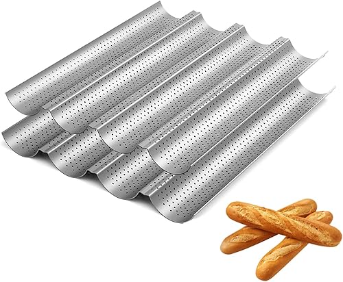 Sartenes franceses para hornear 4 panes antiadherentes perforadas italianas, paquete de 2 bandejas de 15 x 13 pulgadas