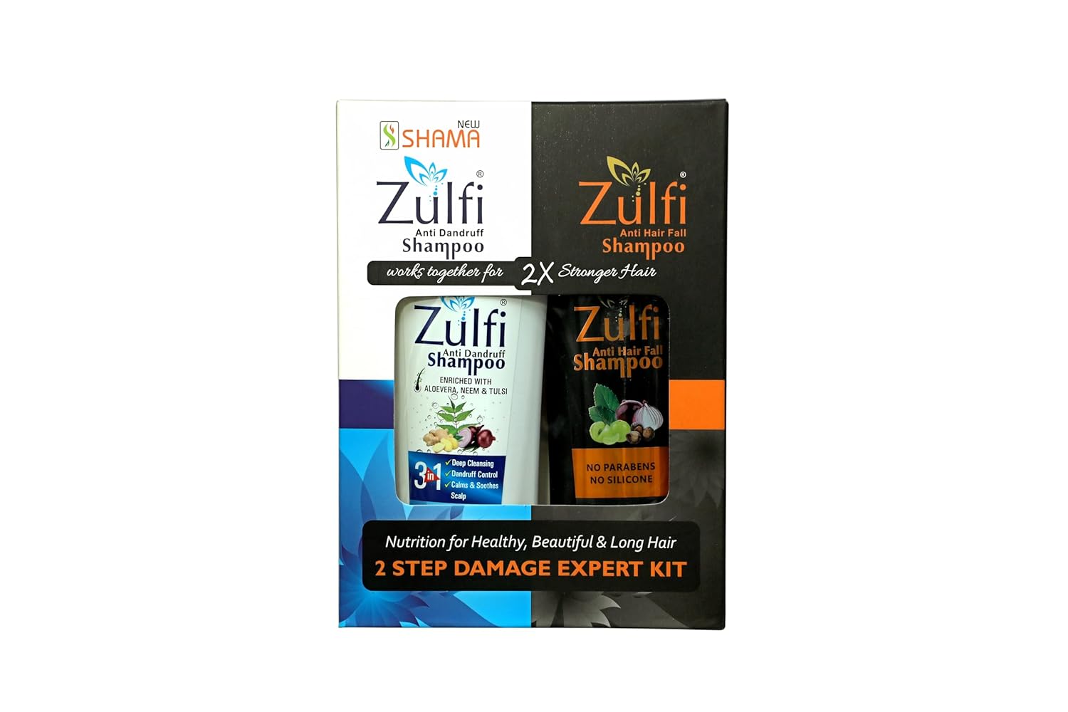 New Shama Zulfi Hair Care Kit with Anti-Dandruff and Anti-Hair Fall Shampoo, 2-Step Damage Expert Kit, Paraben-Free combo pack