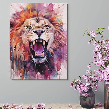 Amazon.co.jp: 絵画 ライオンの水彩画アートインテリア 絵画